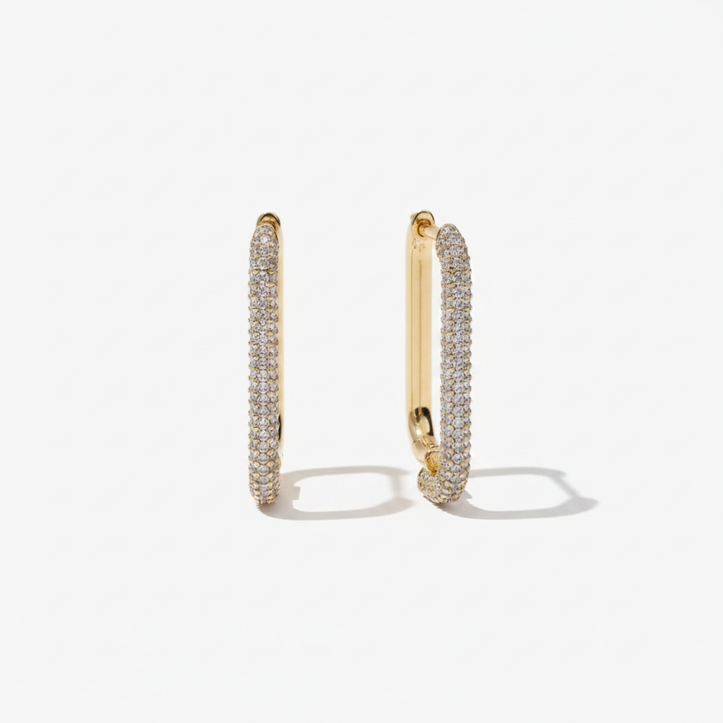 Rectangular pavé hoops white bg