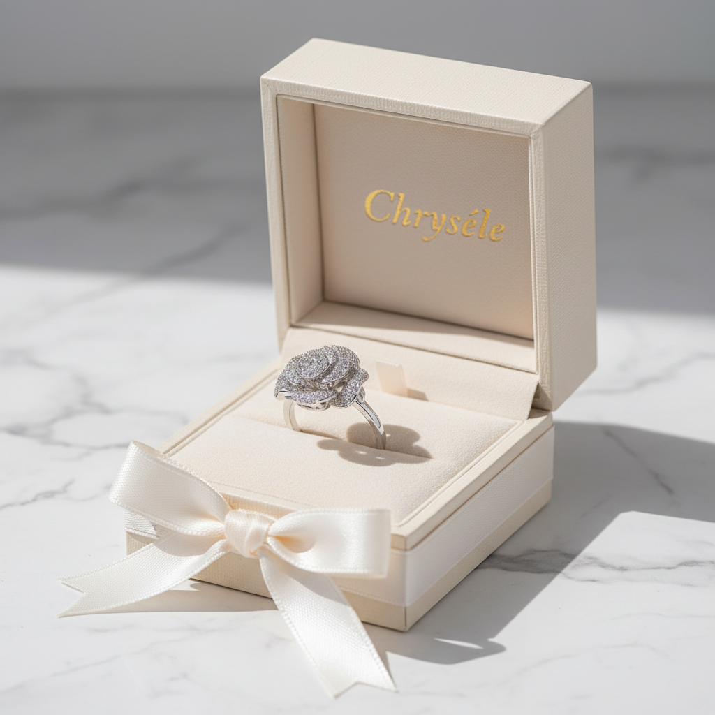 Rhodon Ring in Chrysèle box with ribbon