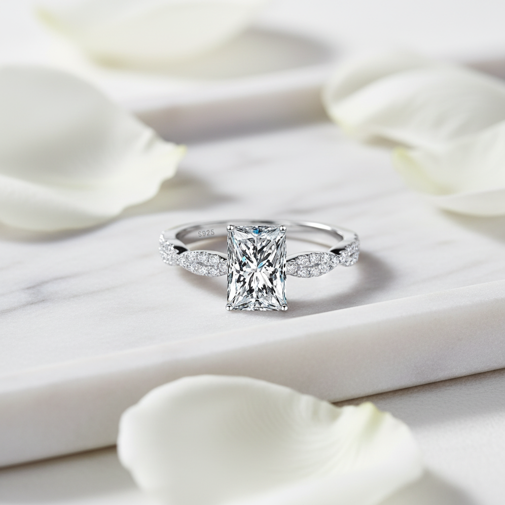 Ring tray white petals closeup