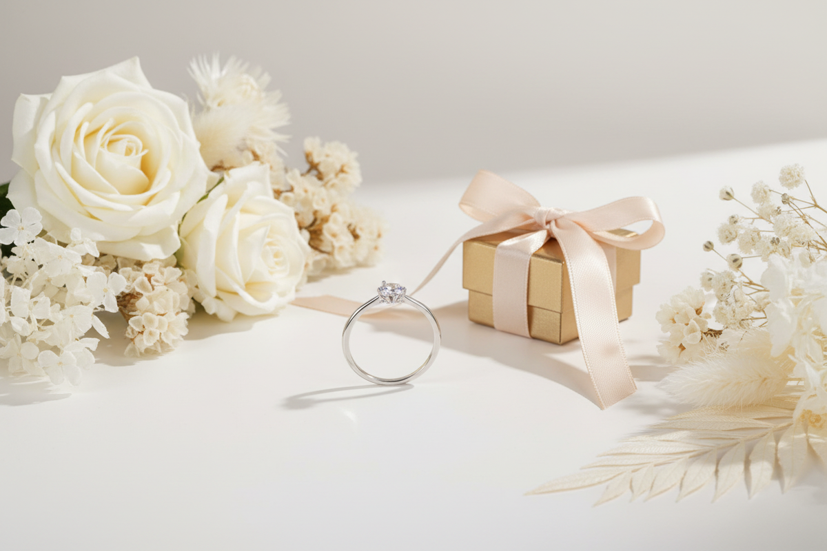 Ring white roses flatlay