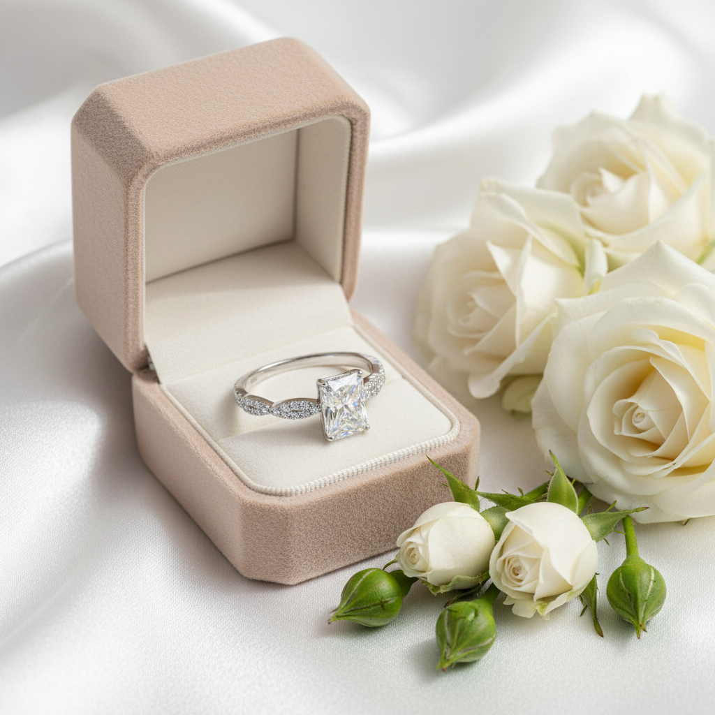 Ring white roses flatlay